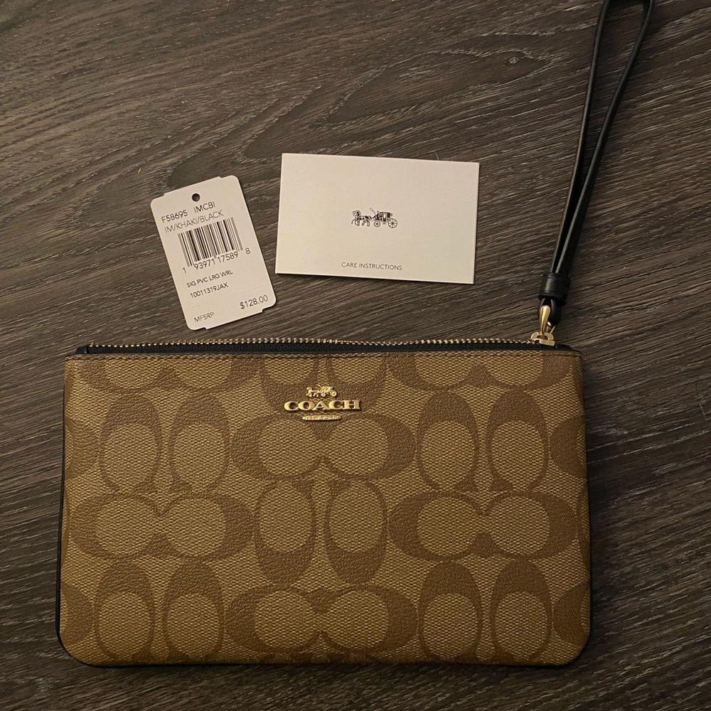 Coach wristlet - signature coated canvas; khaki/black